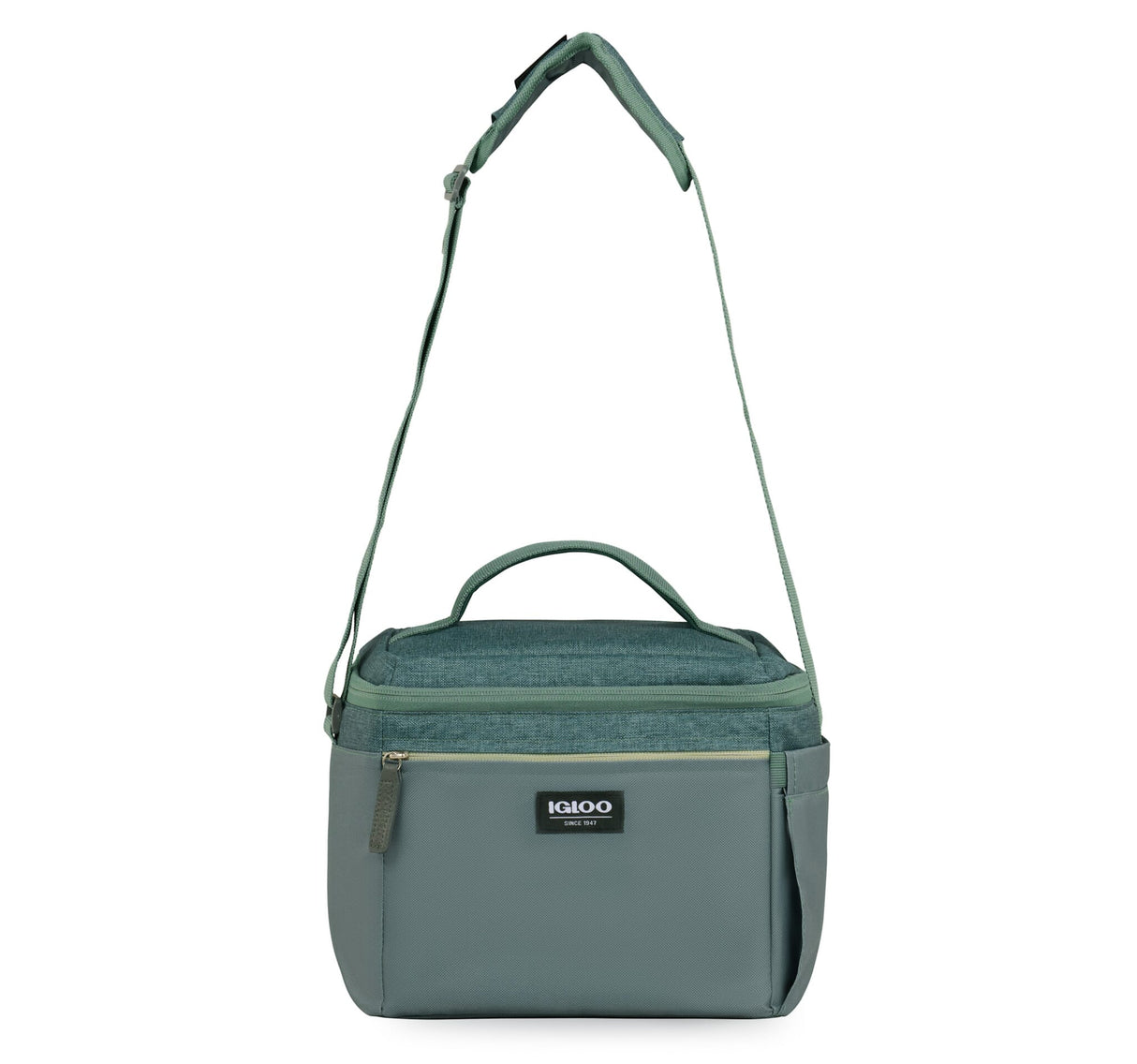 Igloo Everyday Lunch Rounded Cube Cooler Bag in green, front view showcasing handle and strap, 12Qt capacity