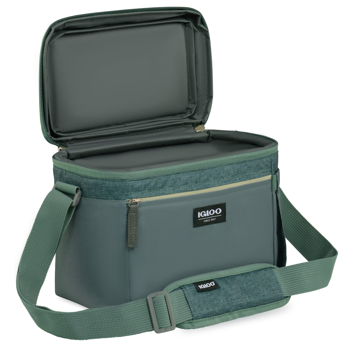 Igloo Everyday Lunch Rounded Cube Cooler Bag - 12Qt, durable and stylish cooler bag for lunches, open view showing spacious interior.