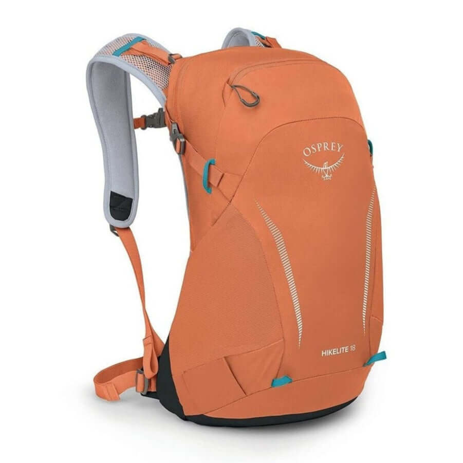 Osprey Hikelite 18 lightweight daypack with AirSpeed ventilation in orange color, ideal for hiking enthusiasts.