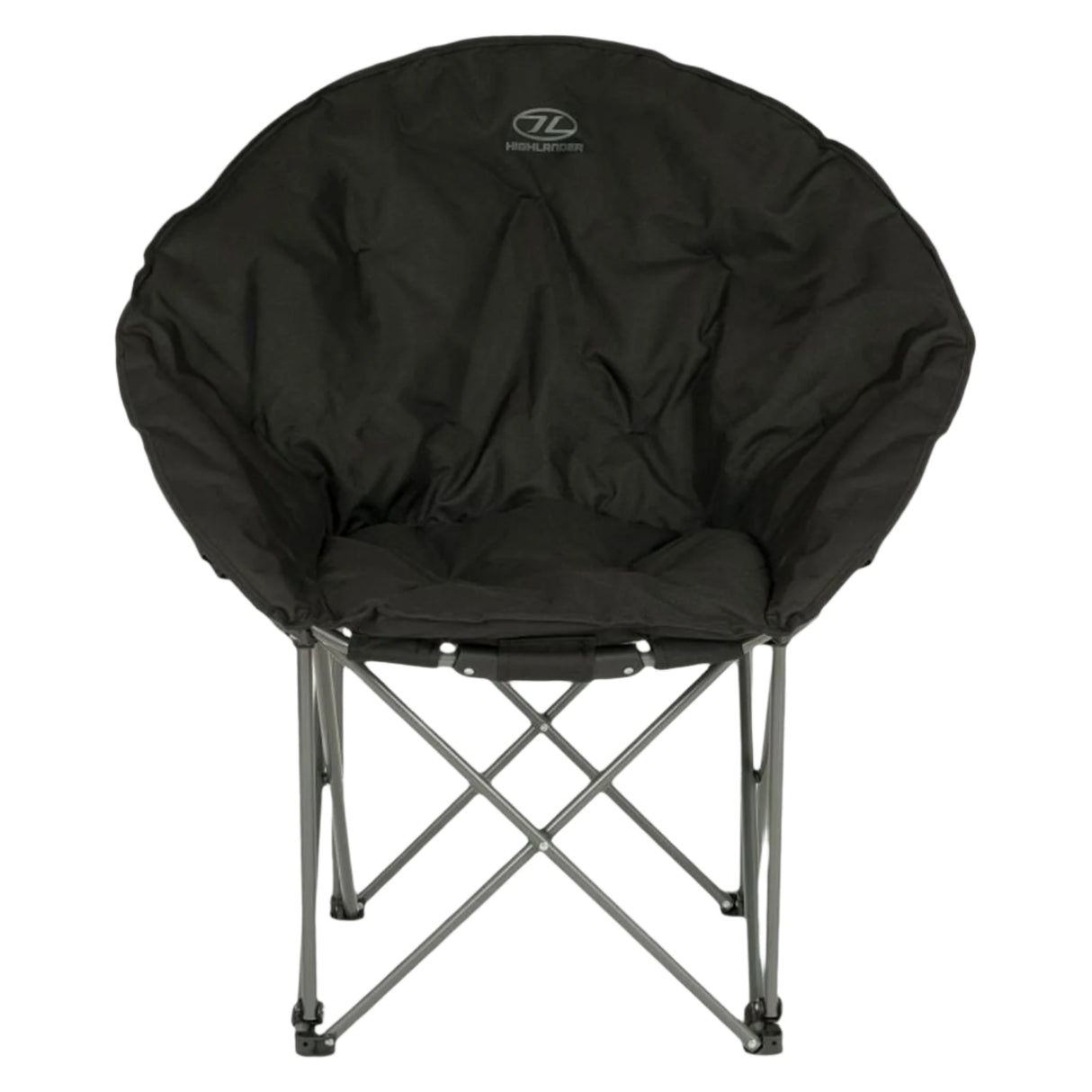 Highlander Camping Moon Chair - Black, padded folding seat for campsite comfort.