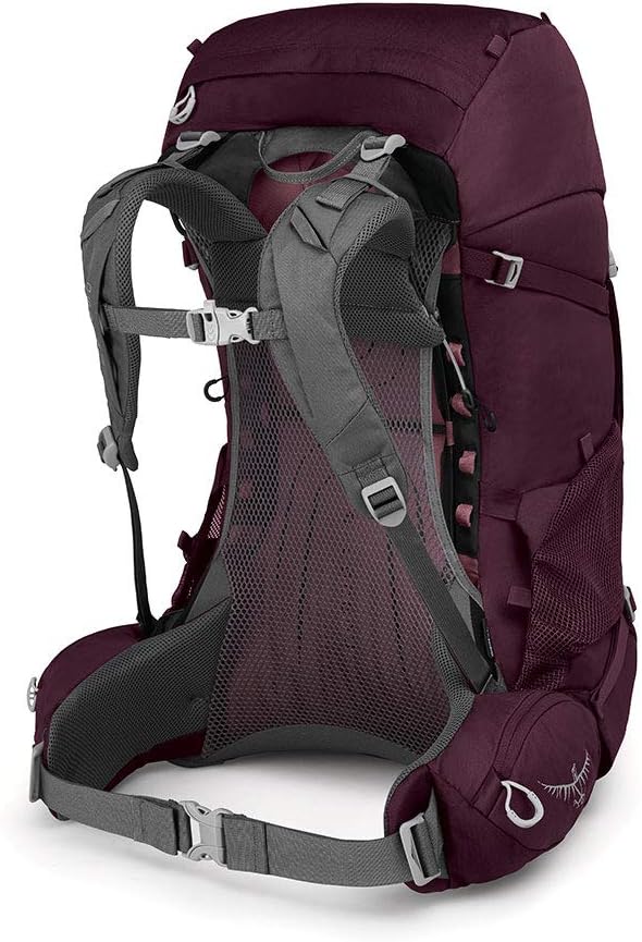 Osprey Renn 50L - Women backpack in purple with adjustable torso and raincover, designed for women-specific fit. bluesign® certified.