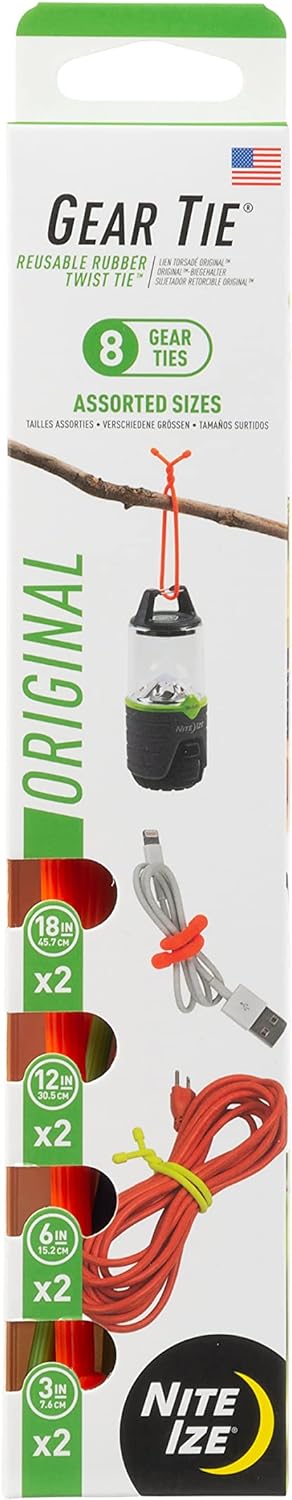Nite Ize Gear Tie Assorted - 8 Pack Reusable Twist Ties