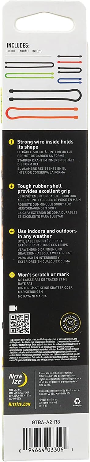 Nite Ize Gear Tie Assorted - 8 Pack Reusable Twist Ties