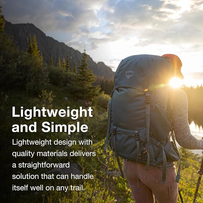 Female hiker wearing the Osprey Renn 50L - Women on a mountain trail