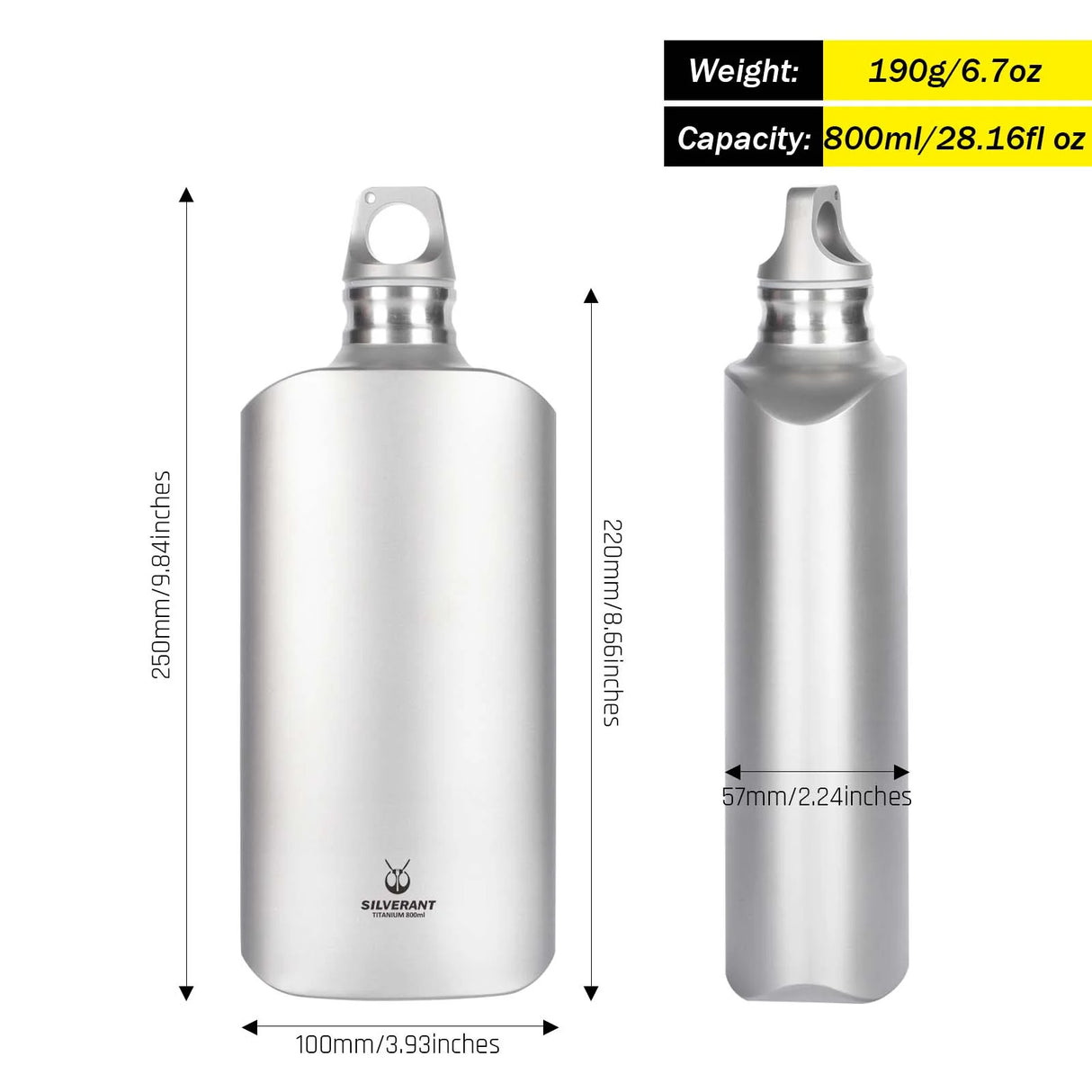 Ultralight Titanium Water Bottle Slim - 27 oz / 800 ml