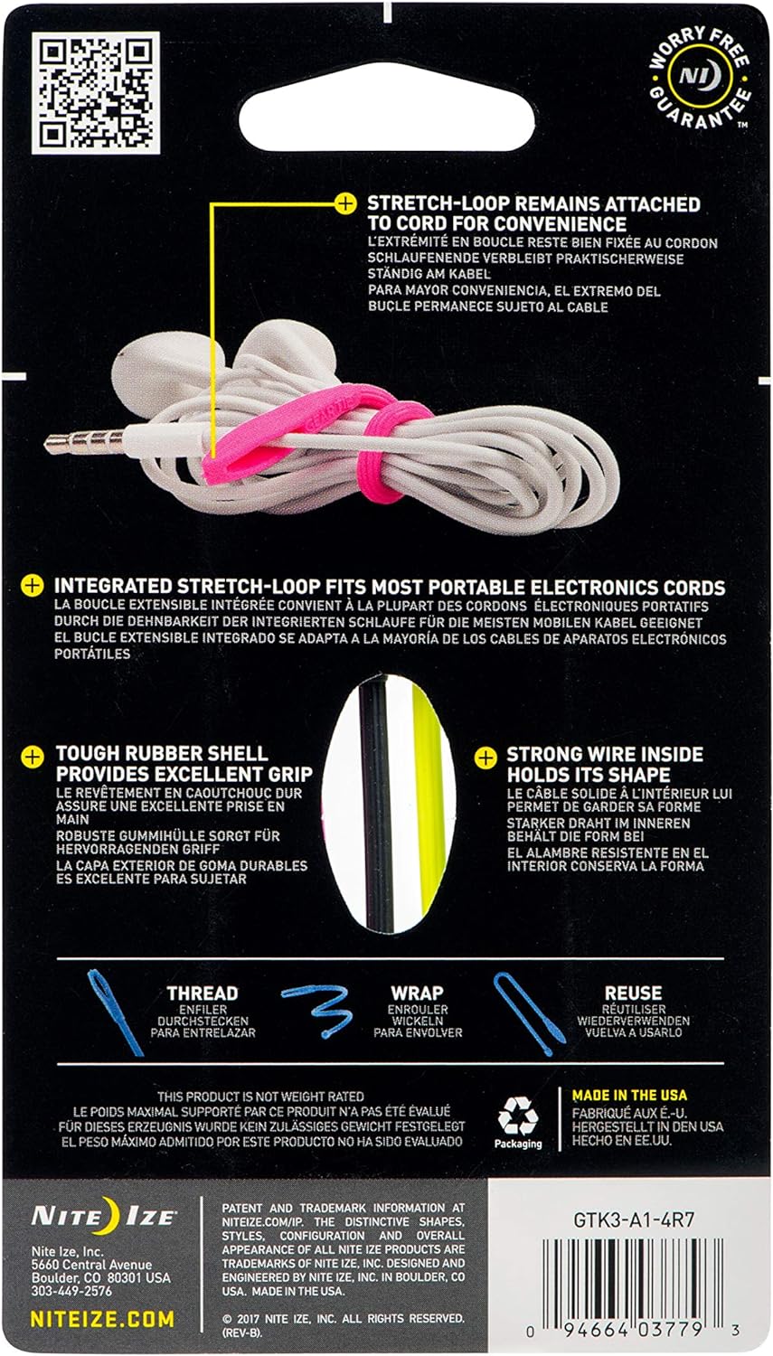 Nite Ize Gear Tie Cordable Twist Tie 3" 4 Pack Cable Wrap