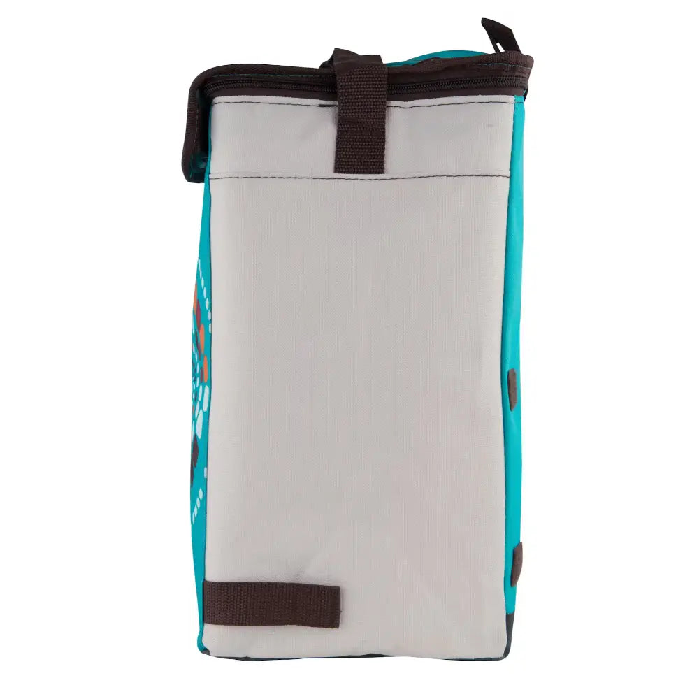 Side view of Campingaz Ethnic MiniMaxi 19L Soft Cooler Bag in beige and teal, perfect for outdoor cooling in the UAE climate.