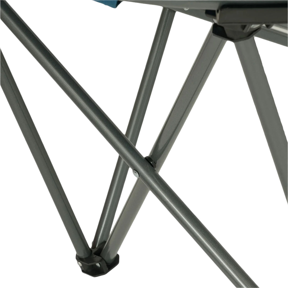 Close-up of metal frame of Highlander Camping Moon Chair Black Padded Folding Seat
