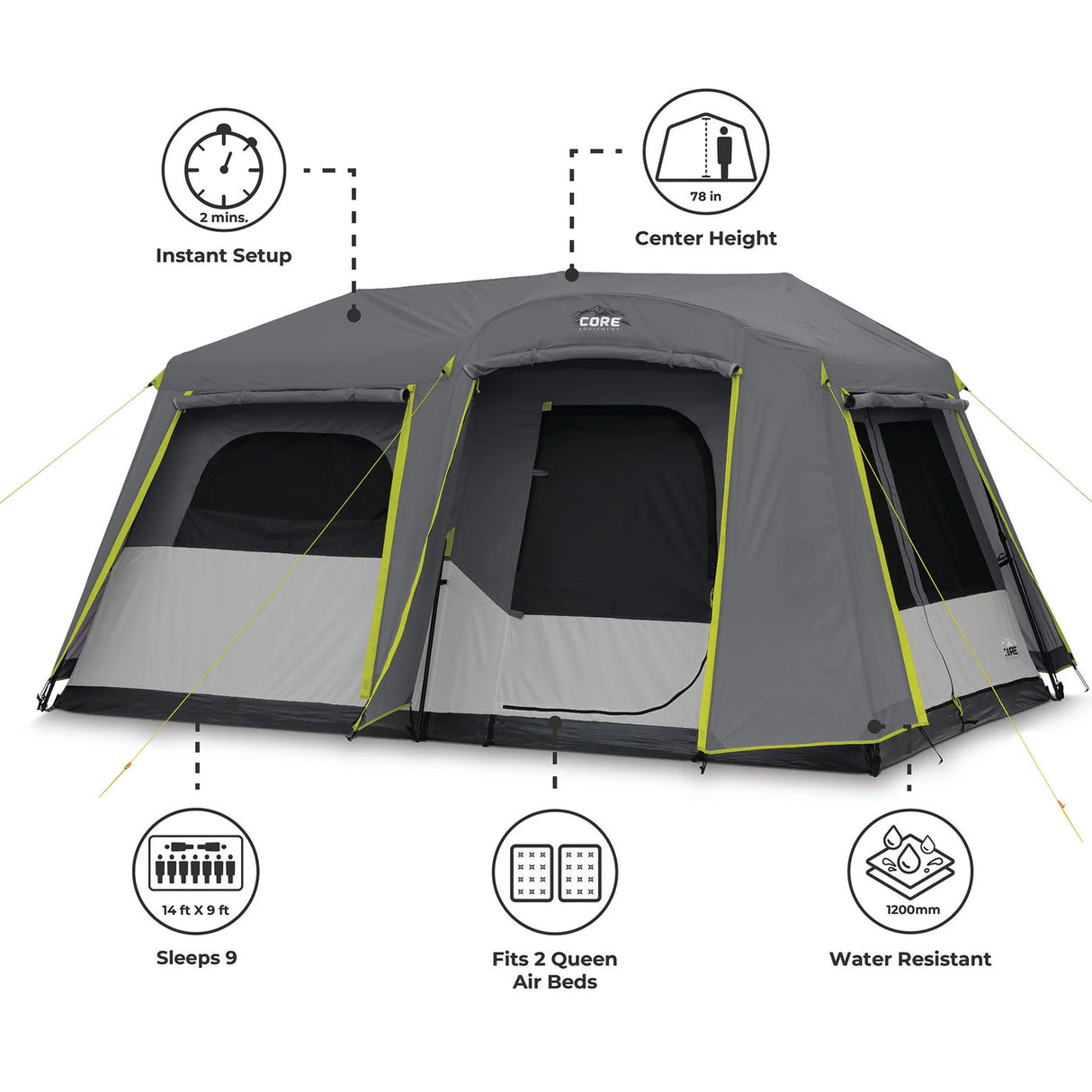 9 Person Instant Cabin Tent with Full Rainfly - 14' x 9'