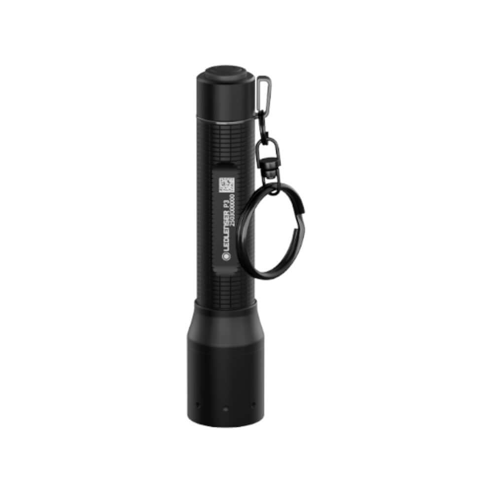 P3 tiny key flashlight with focus, compact design, and durable recycled aluminum housing.