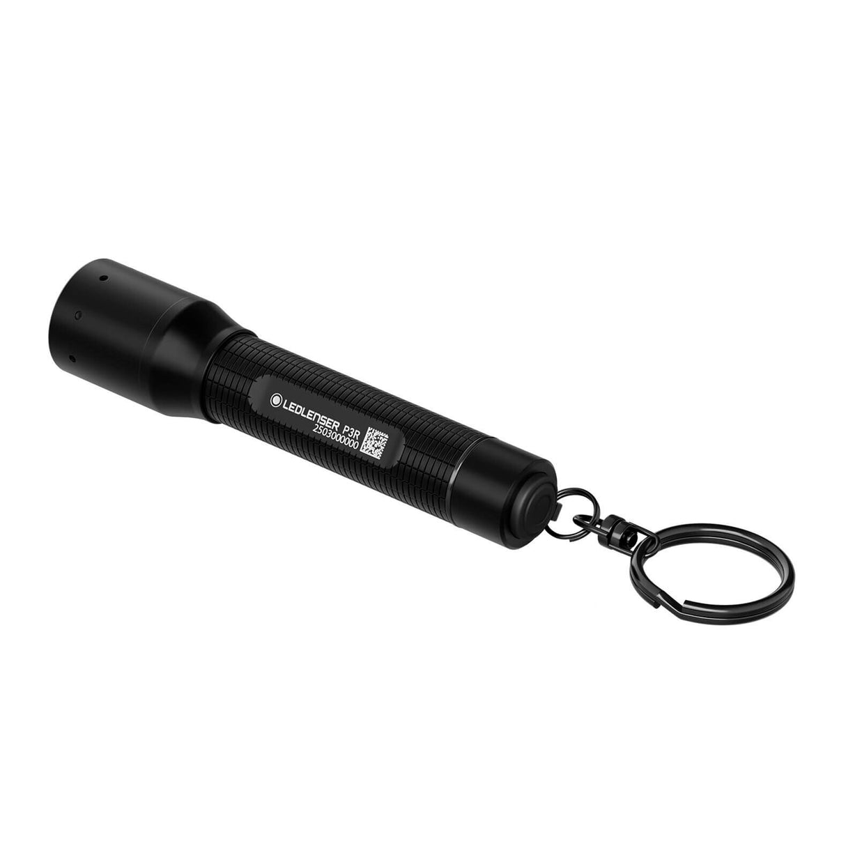 P3R key flashlight with keychain, compact design, featuring advanced focus system and rechargeable battery.