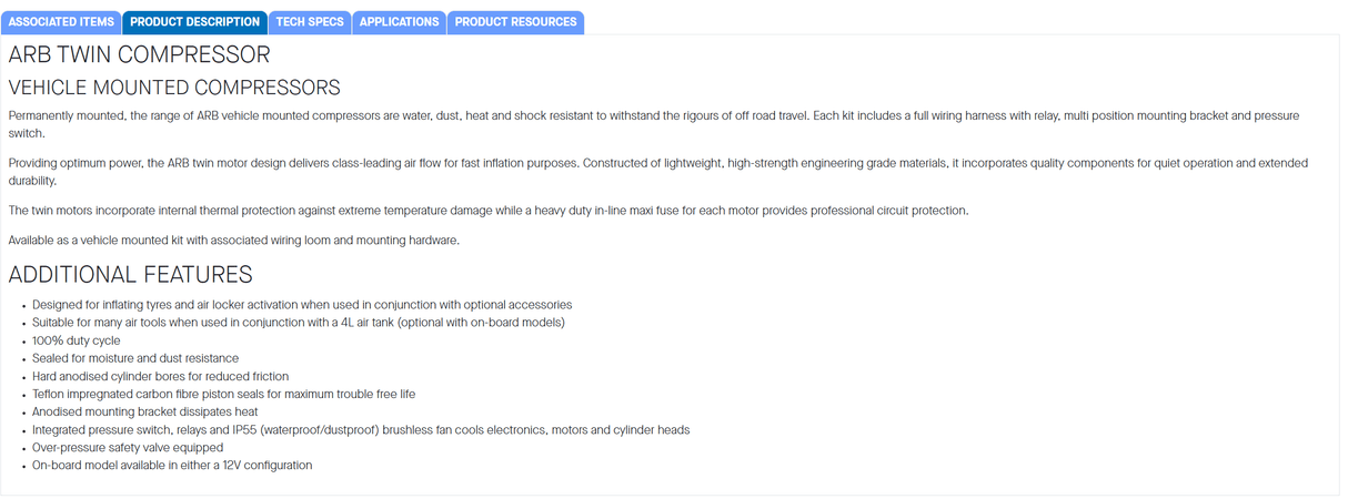 ARB Twin Motor Onboard 12V Air Compressor