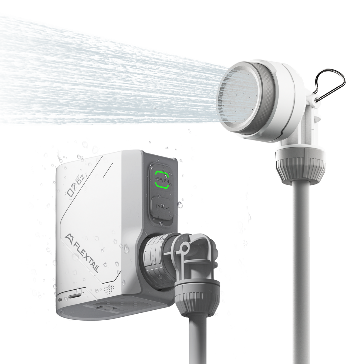 Flextail Tiny Shower portable pump and shower head front view.