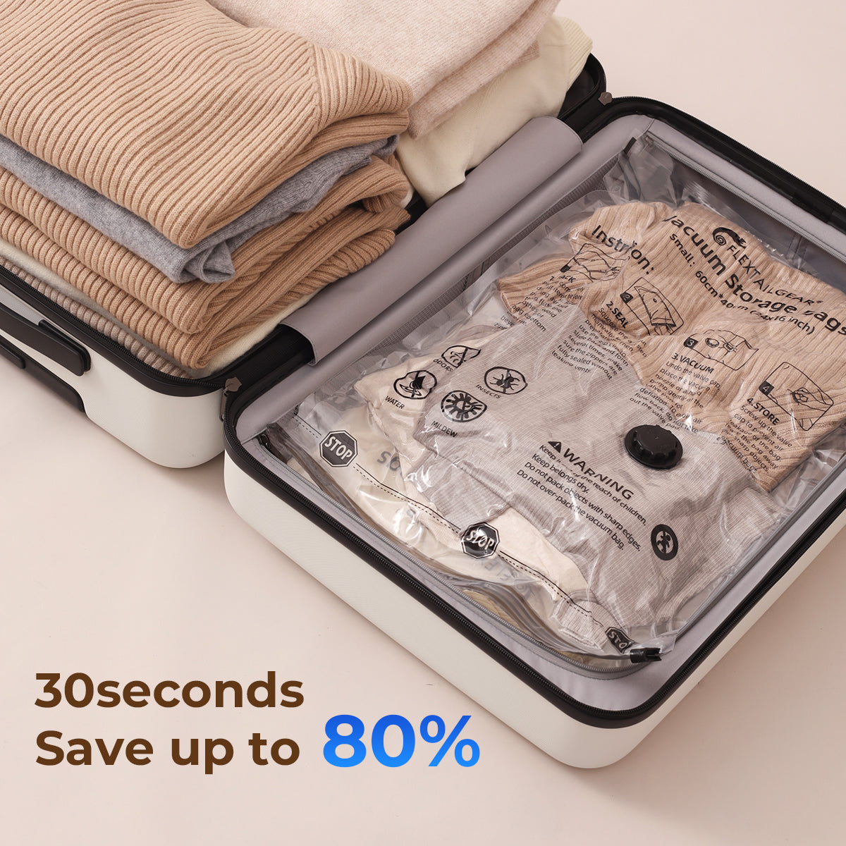 Flextail Vacuum Storage Bags — reusable bags folded flat between trips.