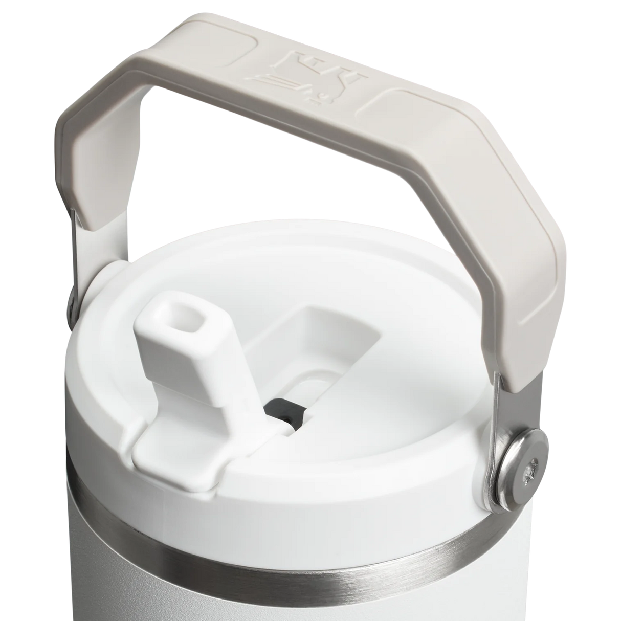 Close-up of the lid and handle of the Stanley IceFlow Flip Straw Tumbler 30 oz showing the flip straw and leakproof design.