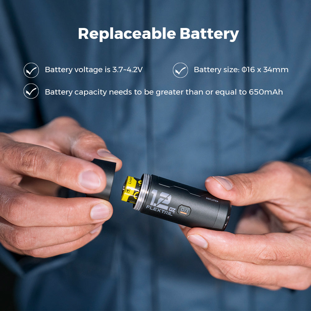 Flextail Zero Pump — dimensions graphic around 2.95 in x 1 in, ~1.2 oz.