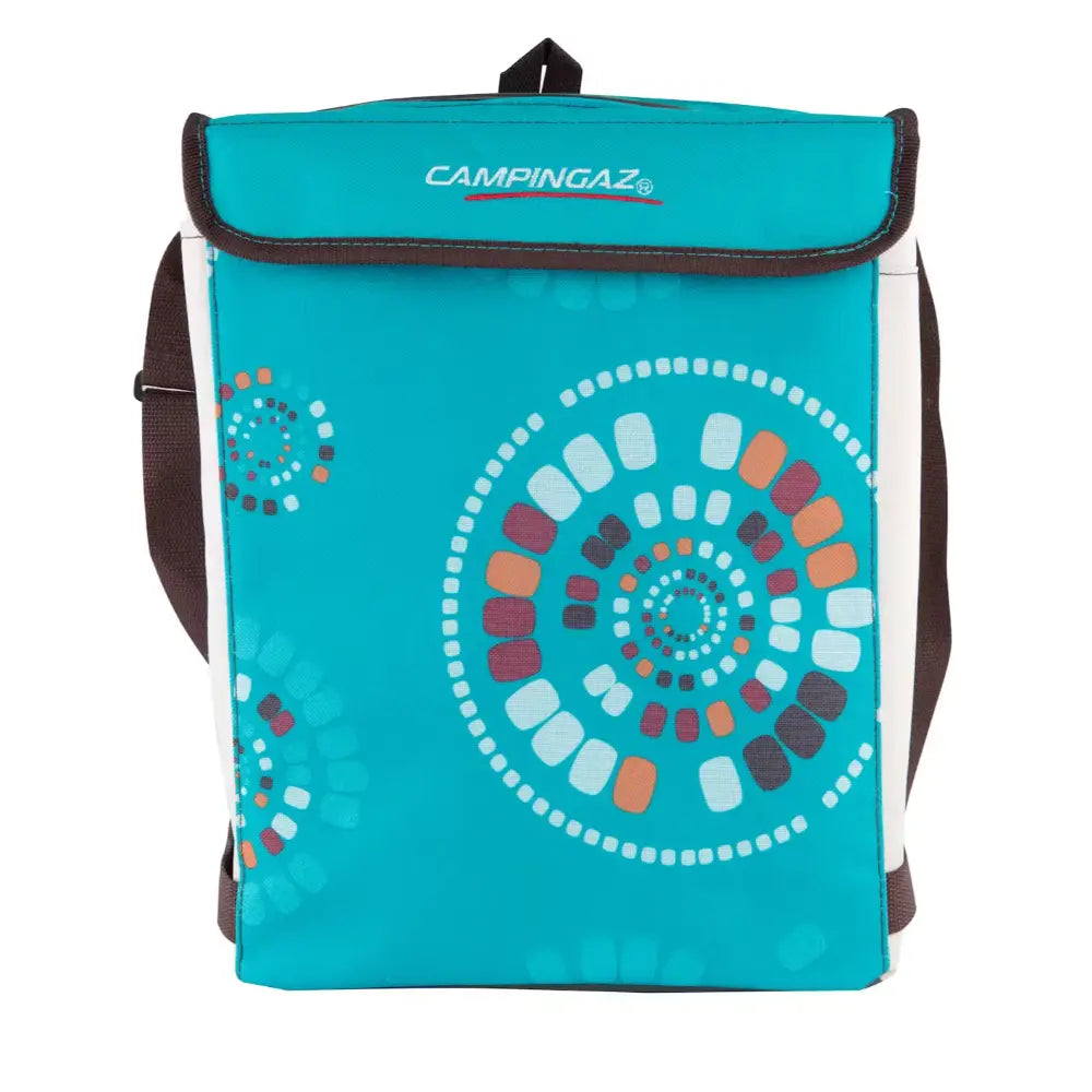 Campingaz Ethnic MiniMaxi 19L Soft Cooler Bag with vibrant patterns, ideal for keeping items chilled on outdoor excursions.