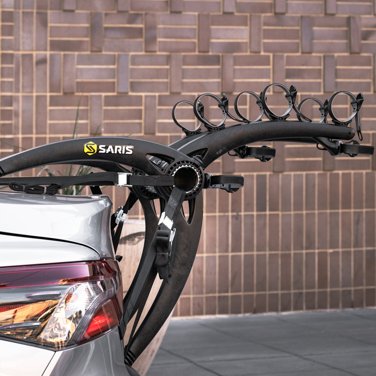 Saris Bones 3-Bike Trunk Rack mounted on car