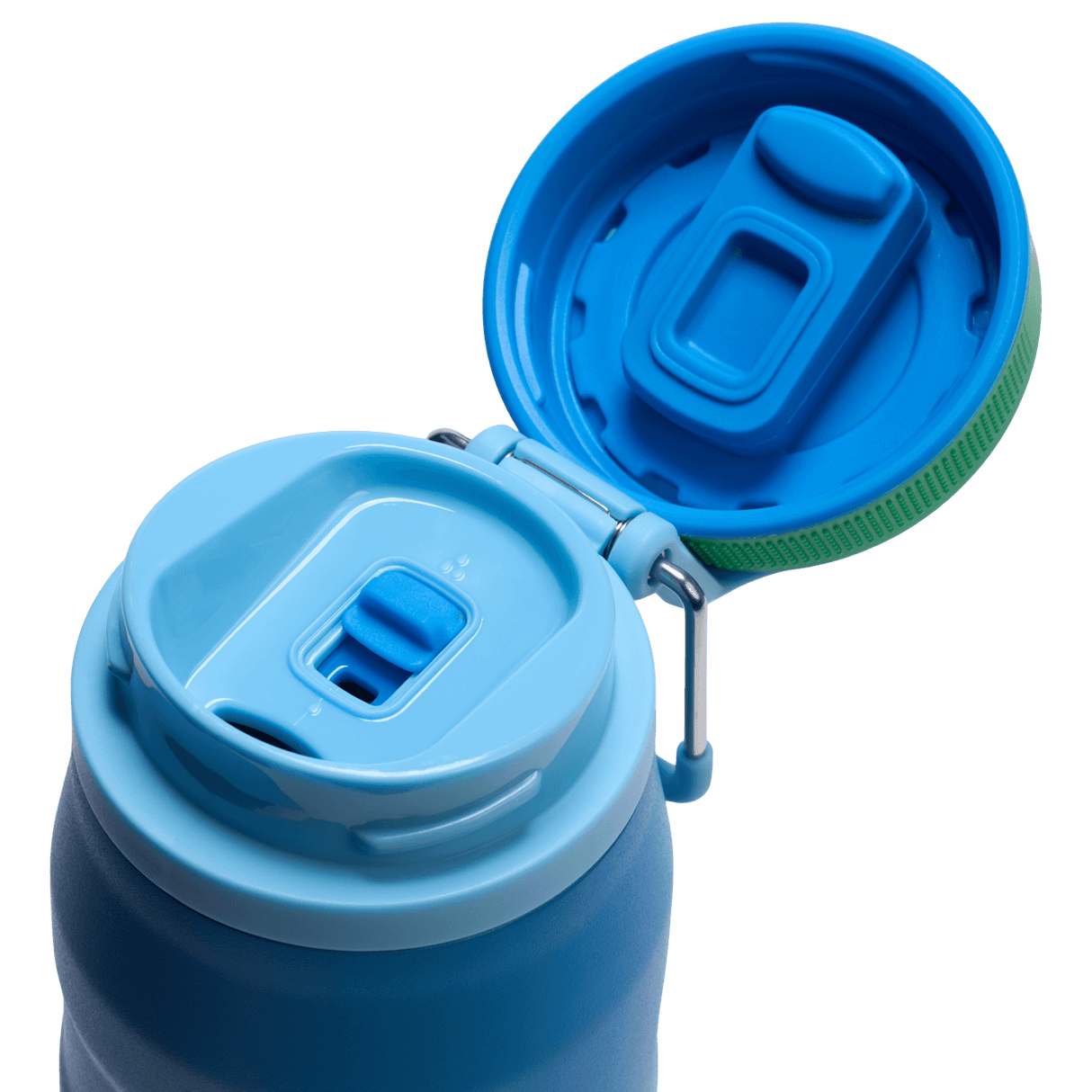 IceFlow Bottle with Twist Flip Lid - 24 oz / 700 ml showing the twist flip lid in blue color open for easy access.