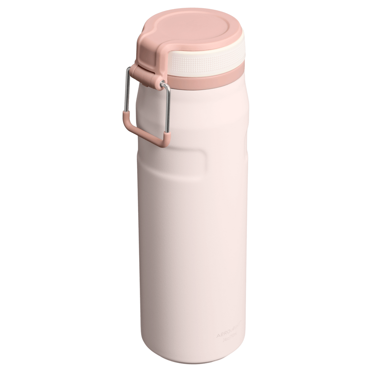 IceFlow Bottle with Twist Flip Lid - 24 oz / 700 ml in pink with a stainless-steel carry hook.