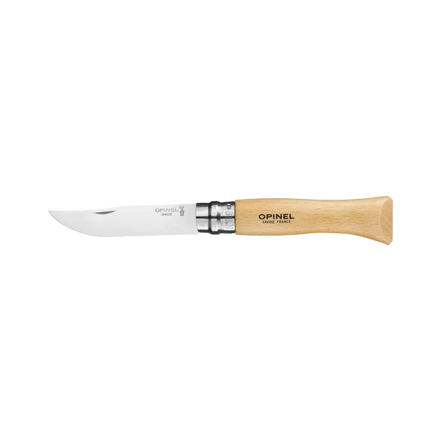 Opinel Traditional Stainless Steel Knife with wooden handle and Virobloc® safety ring for outdoor and everyday use.