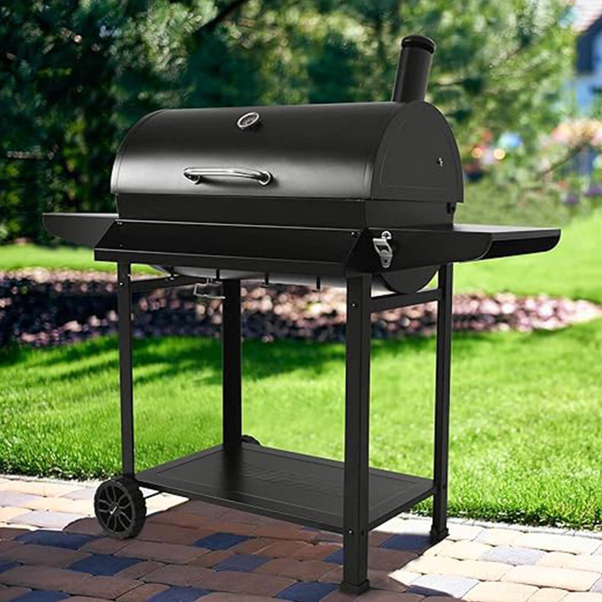 Royal Gourmet 30-Inch Barrel Charcoal Grill with Front Basket - Outdoor BBQ