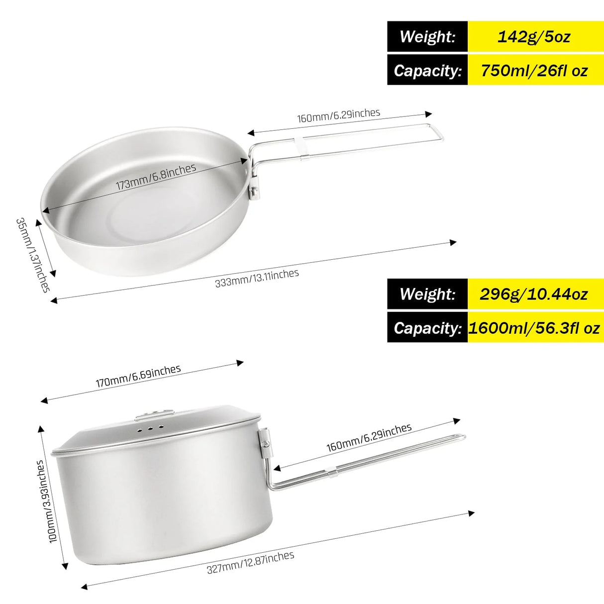 Titanium Camping Cookware Set - 1.6L