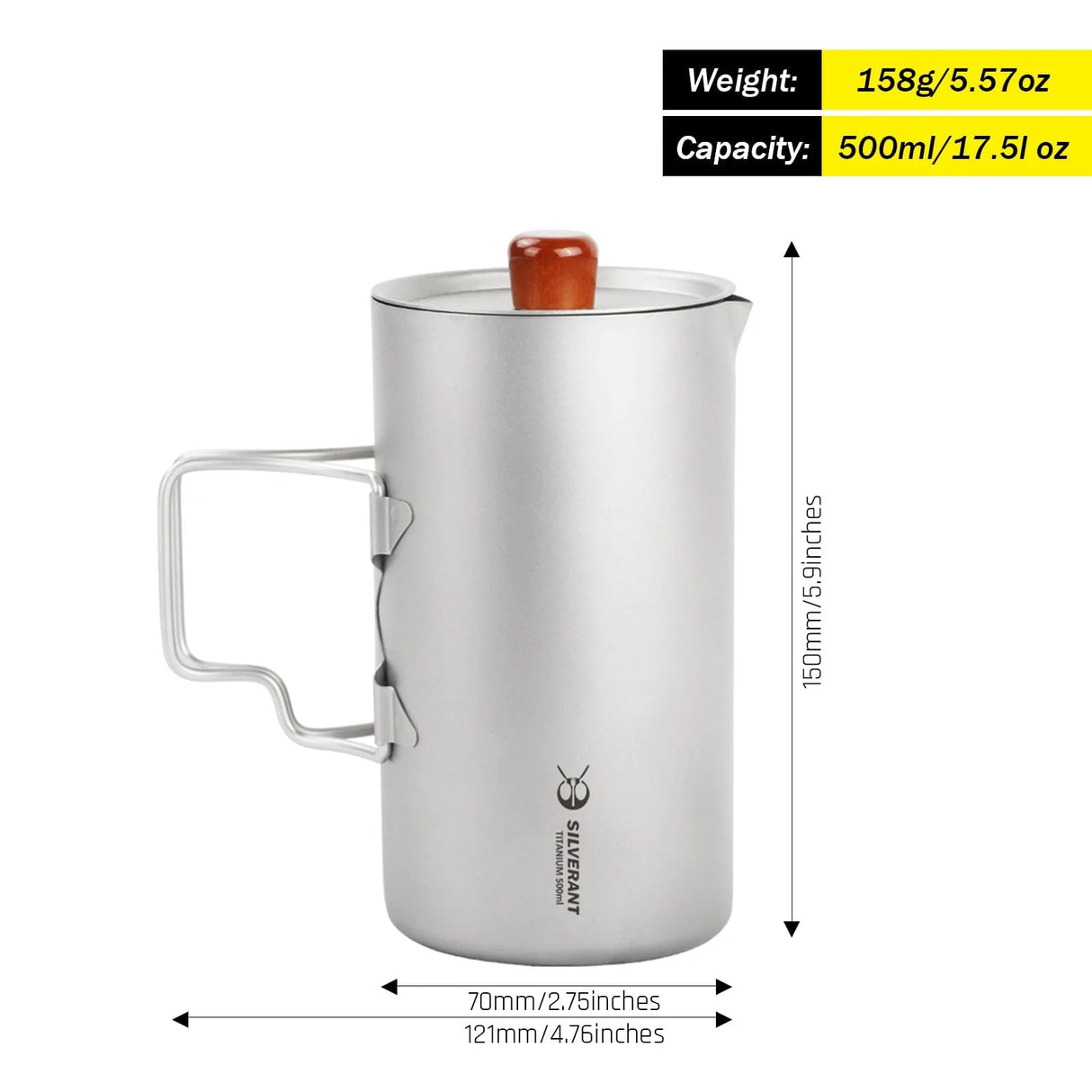 Ultralight Titanium Coffee French Press - 17 oz / 500 ml