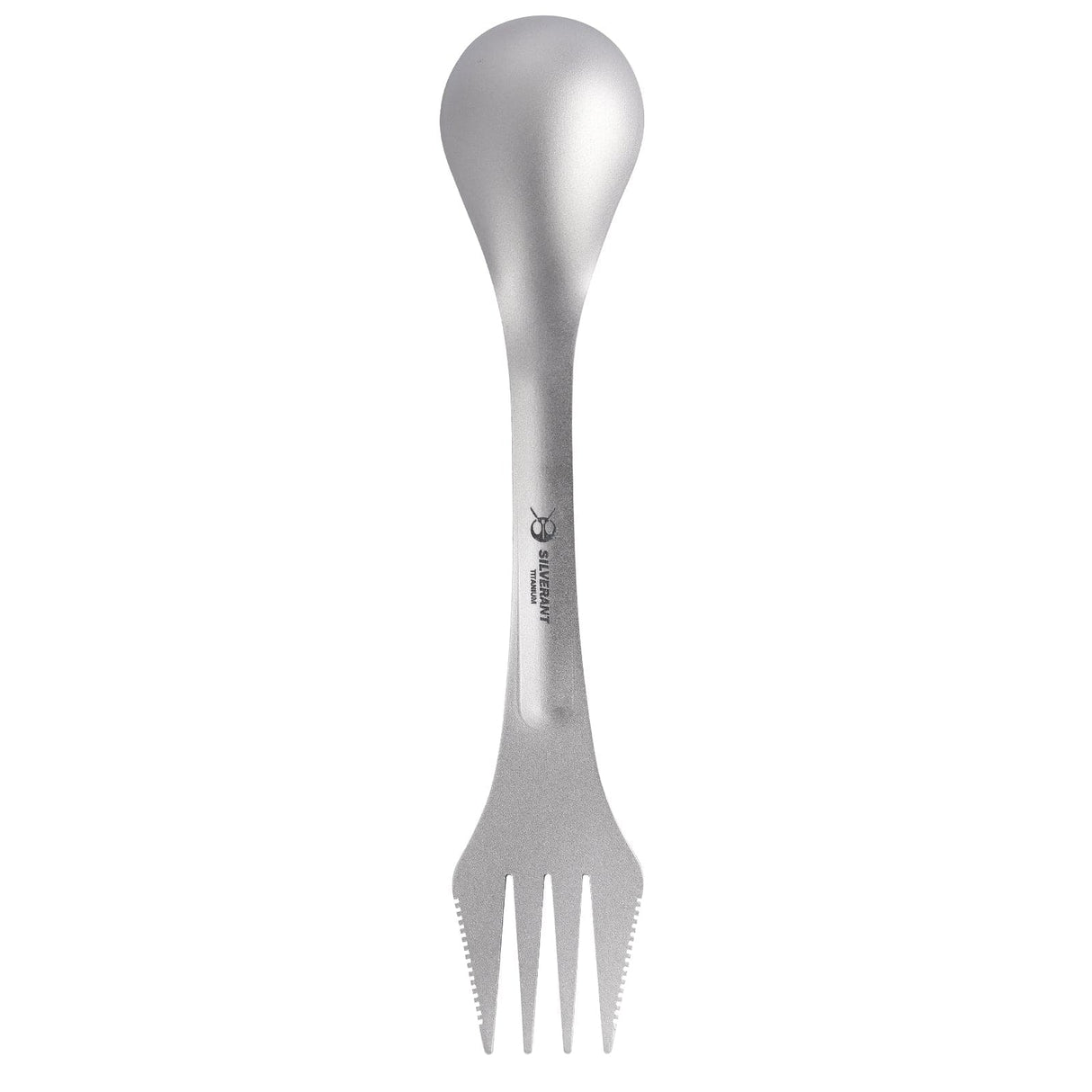 SilverAnt Titanium Spork 3-In-1 Knife Fork Spoon, ideal for outdoor camping and travel, lightweight and durable utensil.