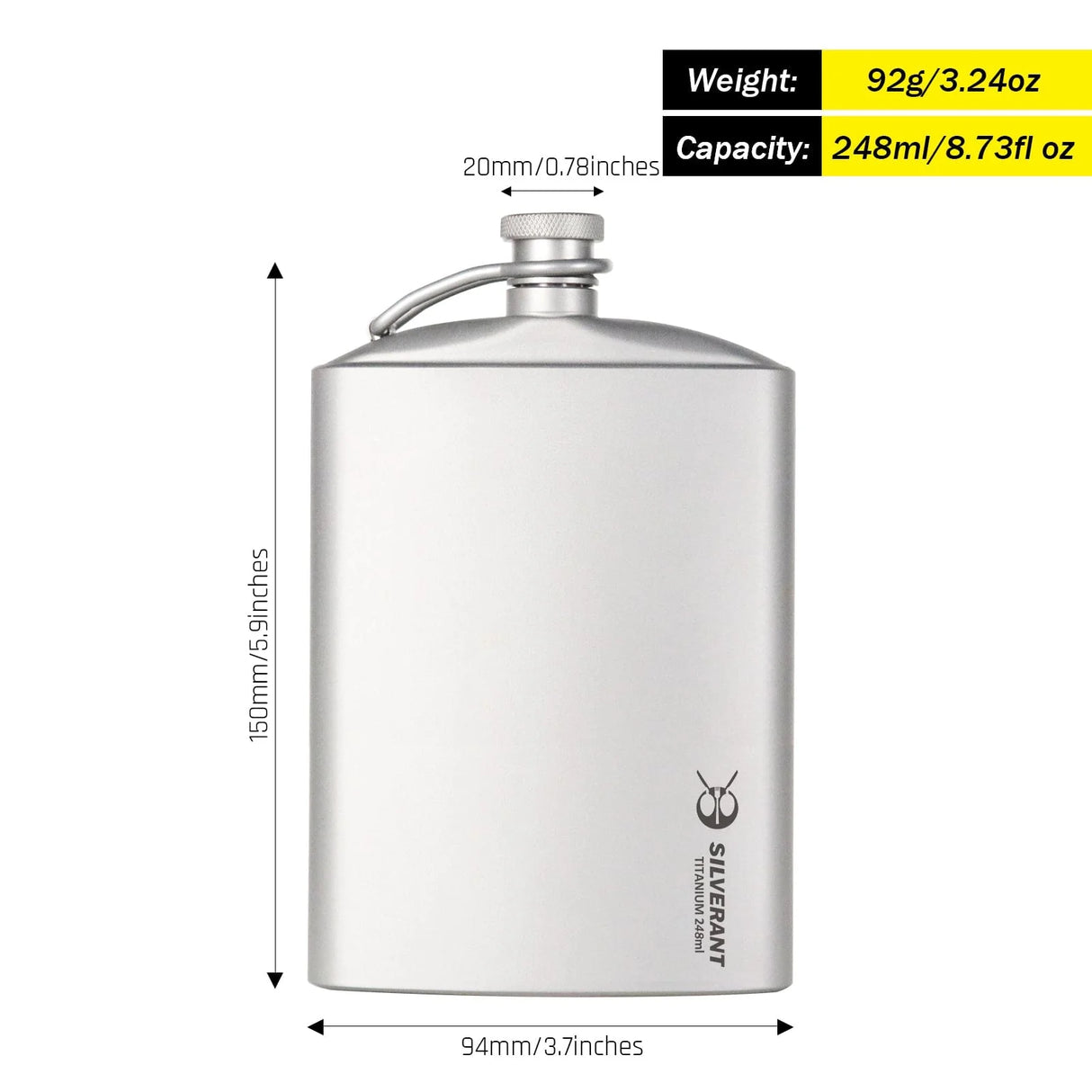 Titanium Hip Flask and Funnel - 8.4 oz / 248 ml