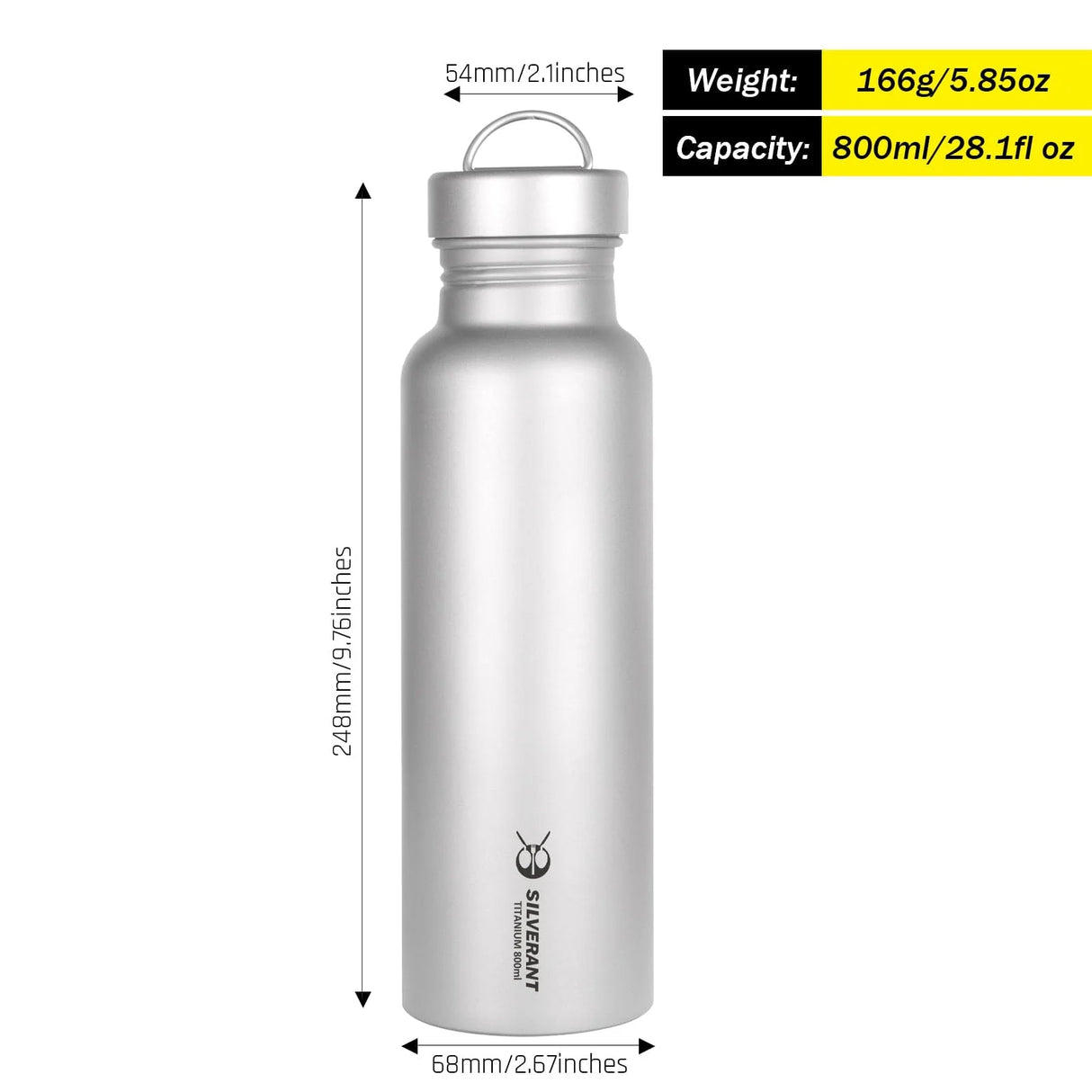 Round Titanium Water Bottle - - 27 oz / 800 ml