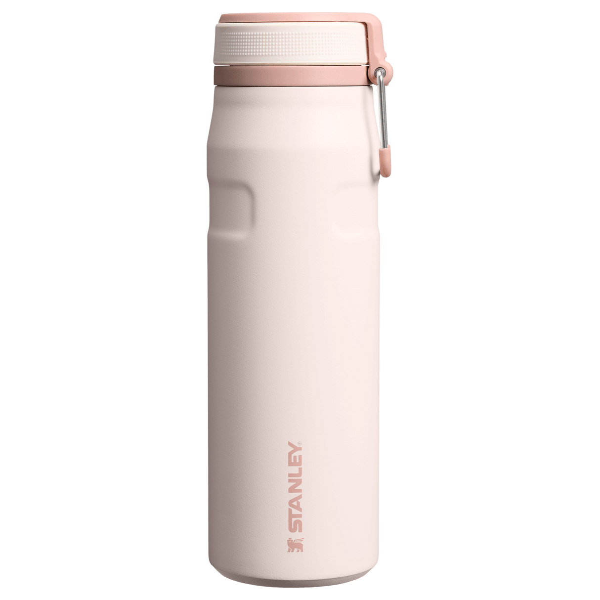 IceFlow Bottle with Twist Flip Lid - 24 oz / 700 ml in soft pink color with stainless-steel carry hook.