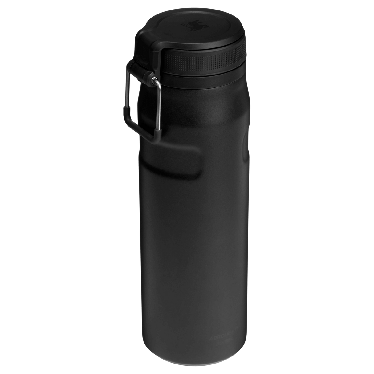 IceFlow Bottle with Twist Flip Lid - 24 oz / 700 ml in sleek black color with stainless-steel carry hook.