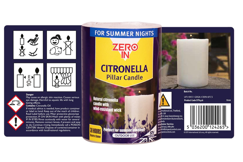 STV Citronella Pillar Candle Outdoor Garden Insect Repellent