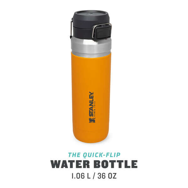 Stanley Go Quick Flip Water Bottle Leakproof 34 oz 1L in vibrant orange color for long-lasting hydration.