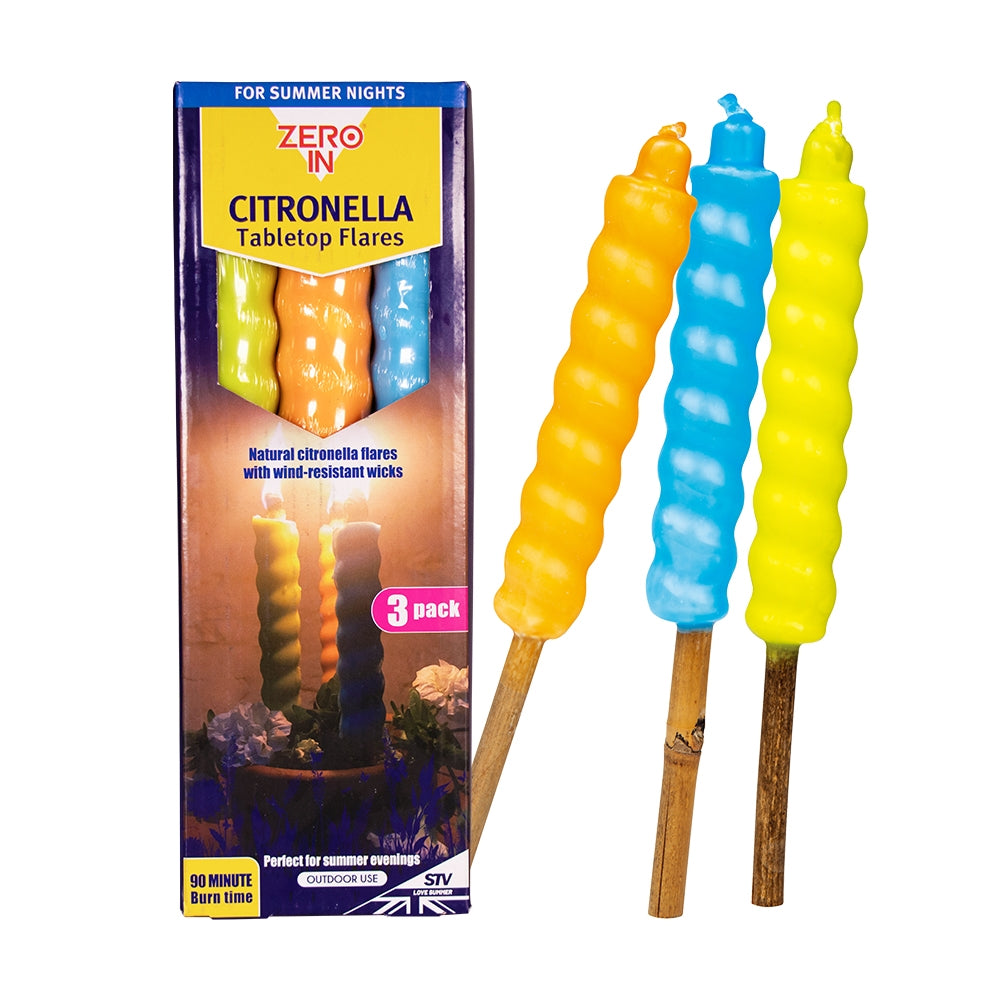 STV Citronella Table Top Flares Outdoor Candle - Beach Party - 3-Pack