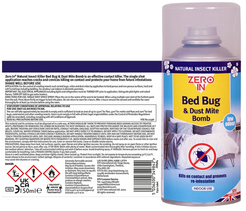 Bed Bug and Dust Mite Killer Bomb One-Shot Aerosol - 150ml