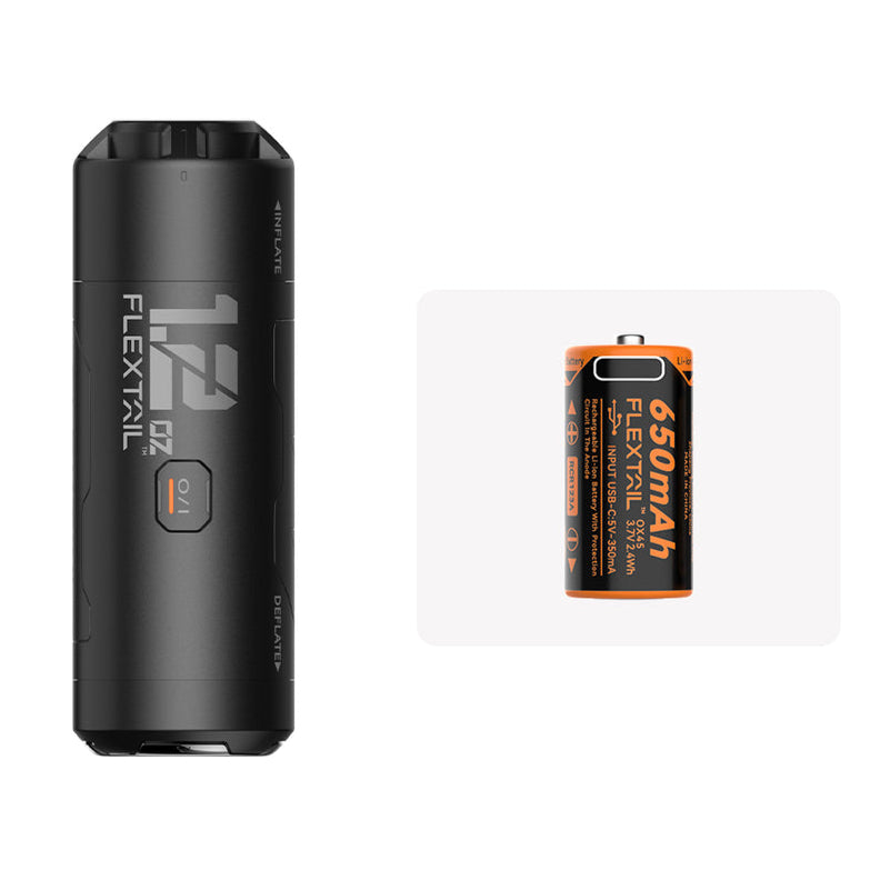 Flextail Zero Pump — USB-C rechargeable battery close-up attached to pump.