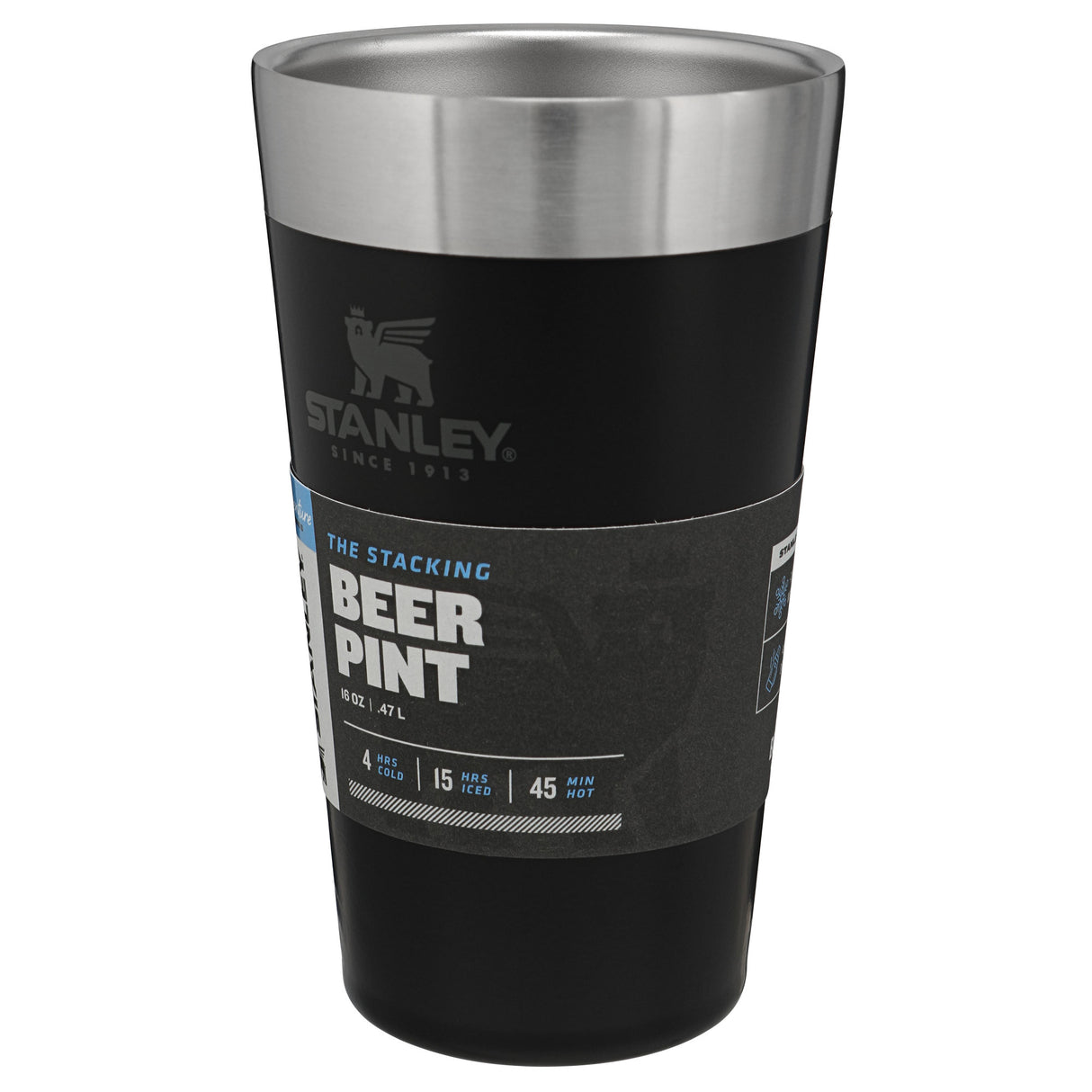 Stanley Adventure Stacking Beer Pint Insulated Cup 16oz stainless steel, ideal for outdoor activities and durable everyday use.