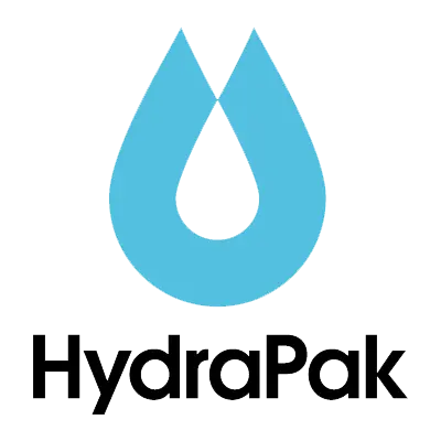 HydraPak logo featuring a blue water droplet design, representing high-performance hydration systems.