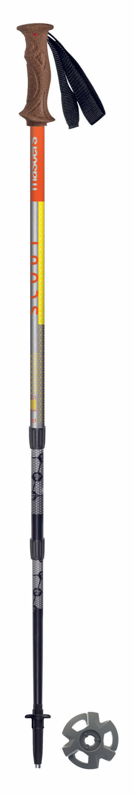 Masters Scout Hiking & Trekking Poles in Yellonge (yellow), carbon-fiber shaft with carbide tip for mixed terrain
