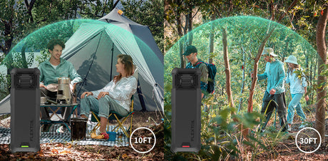 Flextail Max Repeller S — campsite scene beside tent and lantern.