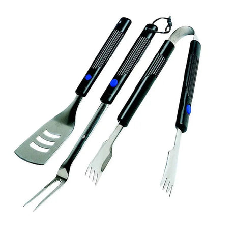 Campingaz Set Of Utensils With Extendable Handles featuring spatula, fork, and tongs for safe grilling.