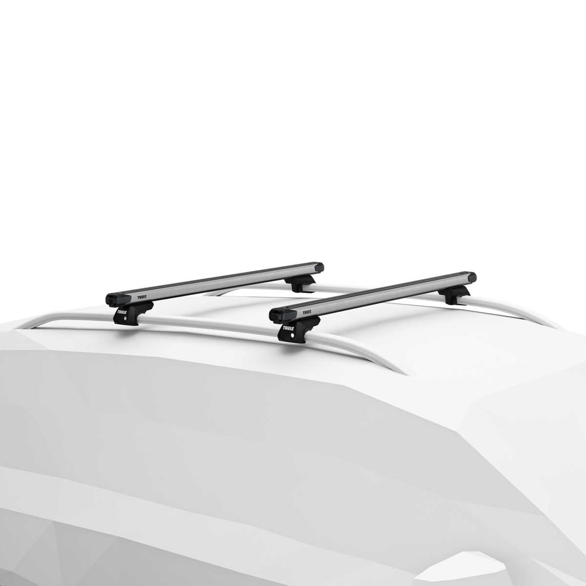 Thule SlideBar 144 cm roof bar 2-pack in black with innovative two-way sliding functionality for easier loading on vehicles.