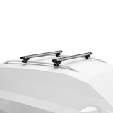 Thule SlideBar 144 cm roof bar 2-pack in black with innovative two-way sliding functionality for easier loading on vehicles.