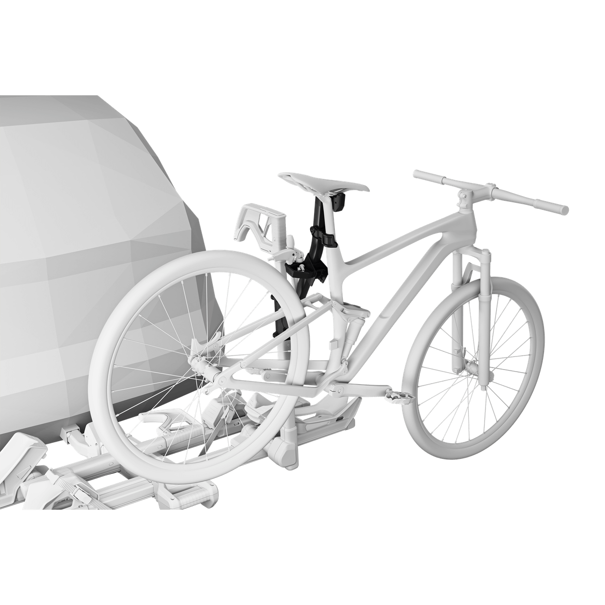 Thule Verse Bike Repair Holder attached to bike for trailhead adjustments and repairs, showcasing seamless integration with Thule products.