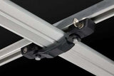 Close-up of Thule car roof mounting system for Thule Approach - Car Roof Top Tents, showcasing durable metal components.