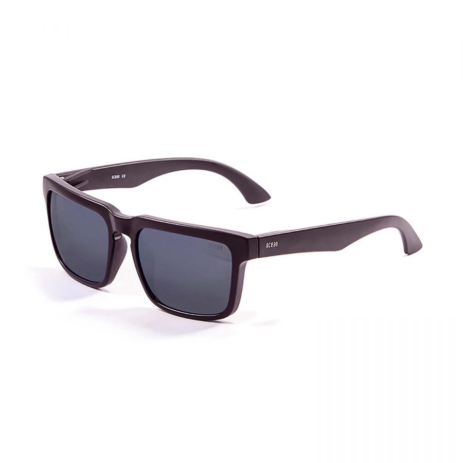 Pair of black sports sunglasses with UV protection.
