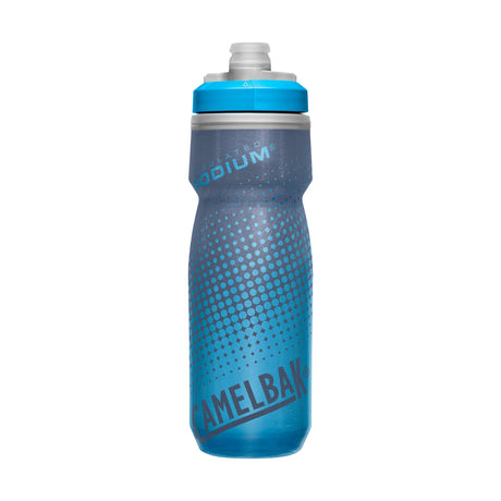 CamelBak Podium Chill Bike Bottle - 21 oz / 620 ml in blue with dots and a self sealing cap for hydration.