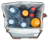 Interior view of the Campingaz Ethnic MiniMaxi 19L Soft Cooler Bag filled with assorted bottles.